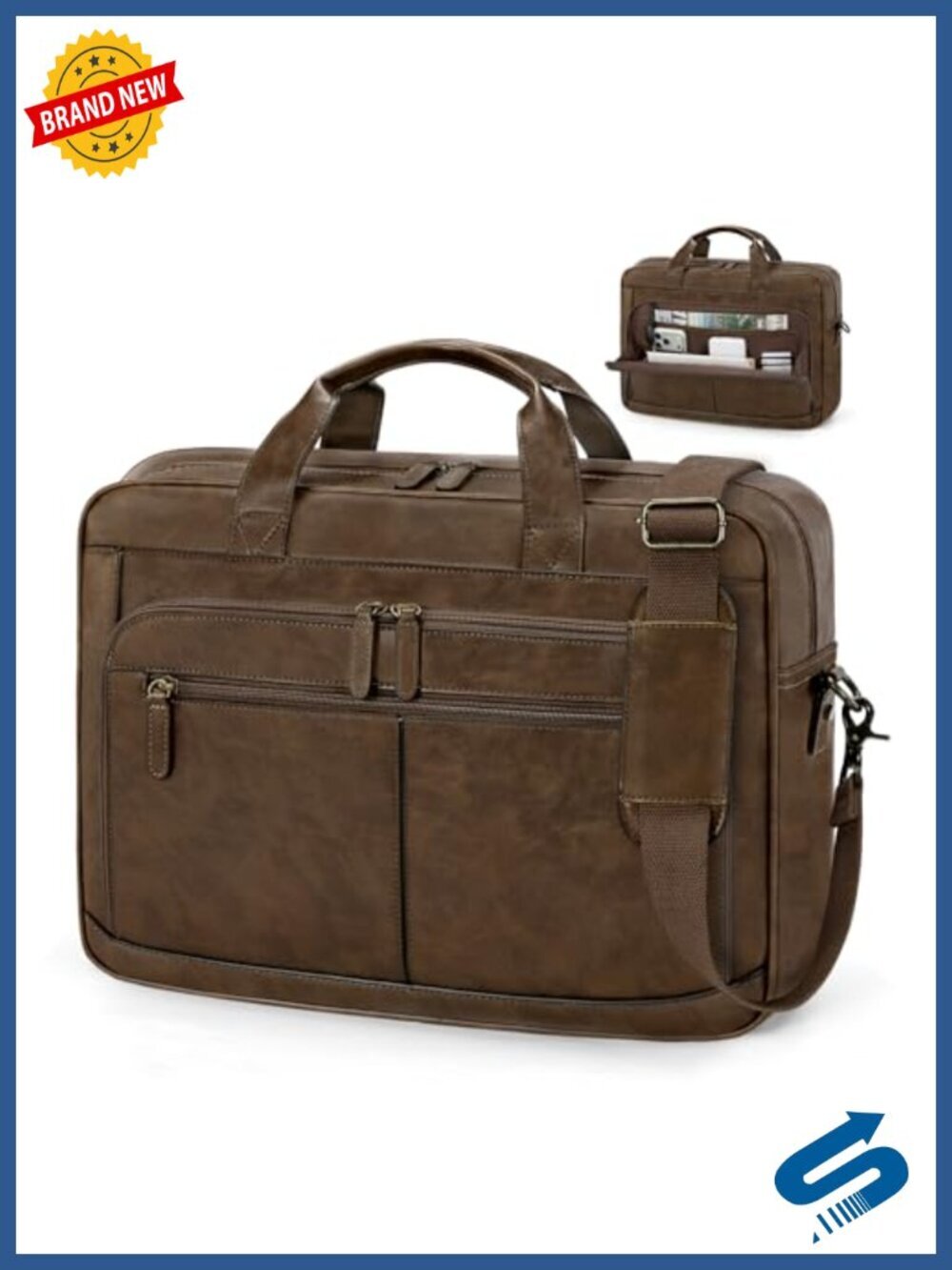 Waterproof PU Leather Messenger Bag for Men 16" Laptop Briefcase
